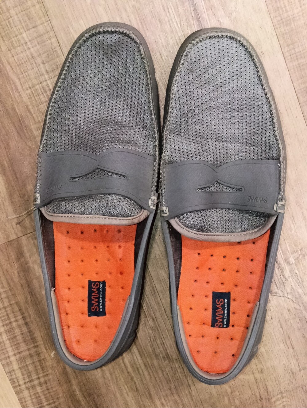 Size 9 Swims Breeze Wave Knit Penny Loafer Grey Orange Mesh Slip On Boat Shoes